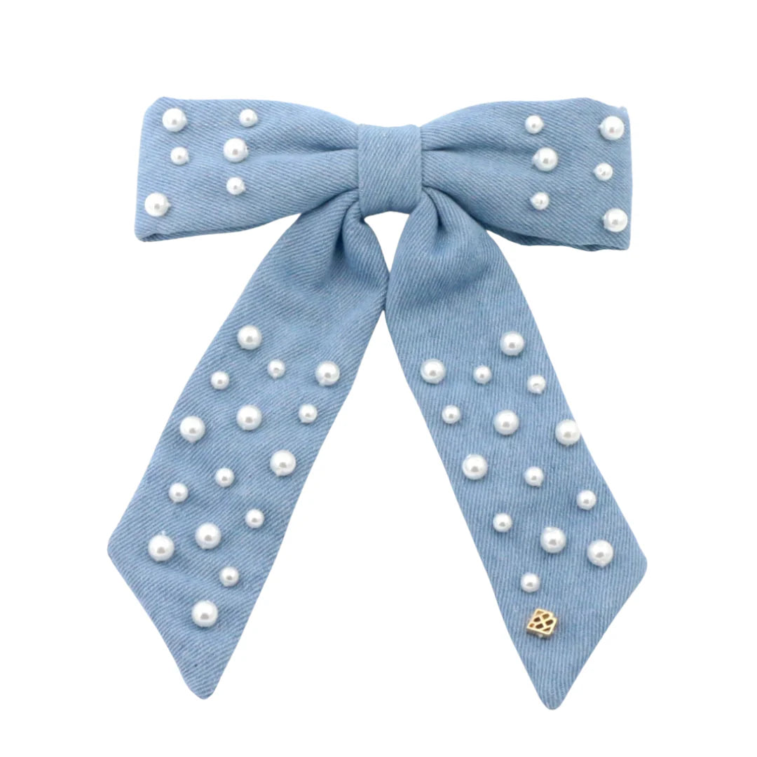 Denim And Pearls Bow