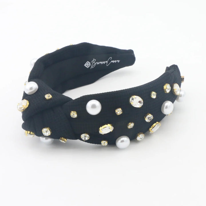 Black Twill With Pearls Headband